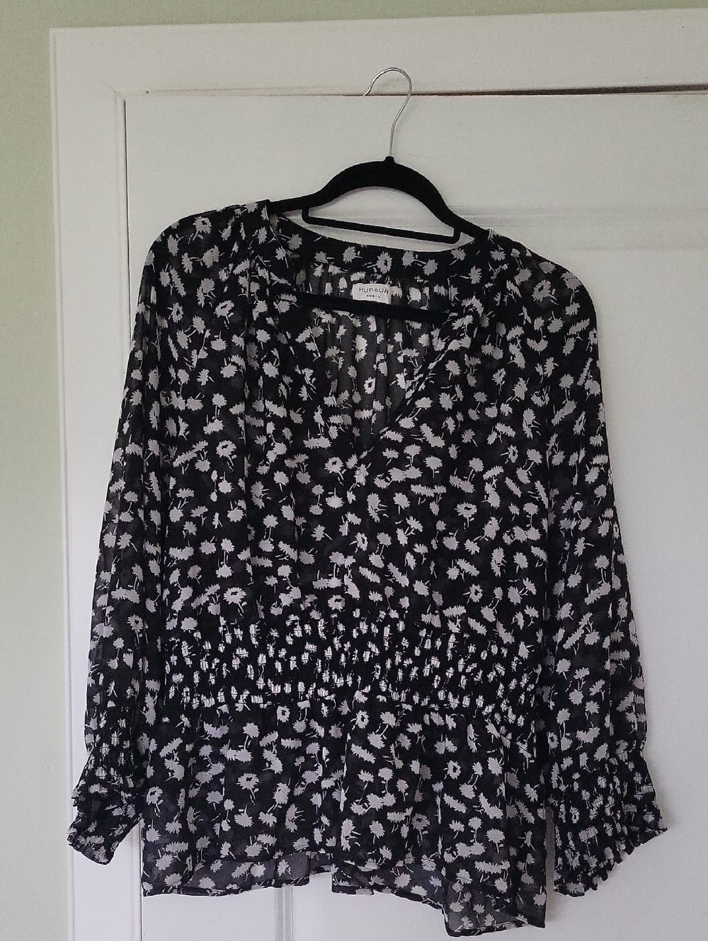 Women's Black Floral Smocked Peplum Blouse